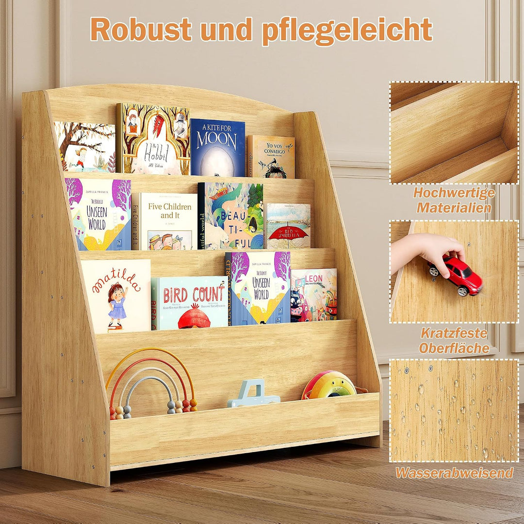 4 Tier Bücherregal Kinder Montessori Kinderregal 88cm Höhe, Kinderzimmer Spielzeug Aufbewahrung Büch