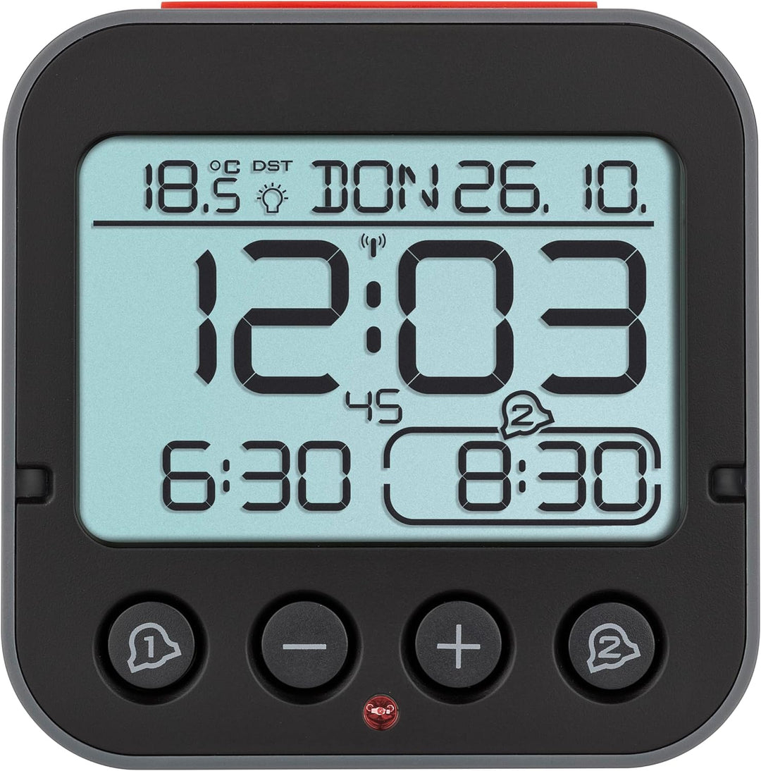 TFA Dostmann Bingo 2.0 digitaler Funk-Wecker mit Temperaturanzeige, Kunststoff, schwarz, (L) 95 x (B