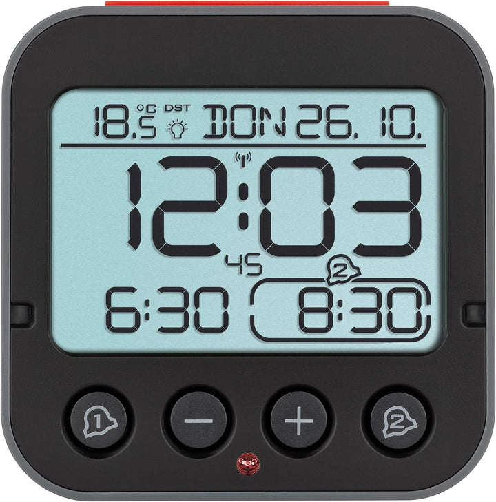 TFA Dostmann Bingo 2.0 digitaler Funk-Wecker mit Temperaturanzeige, Kunststoff, schwarz, (L) 95 x (B
