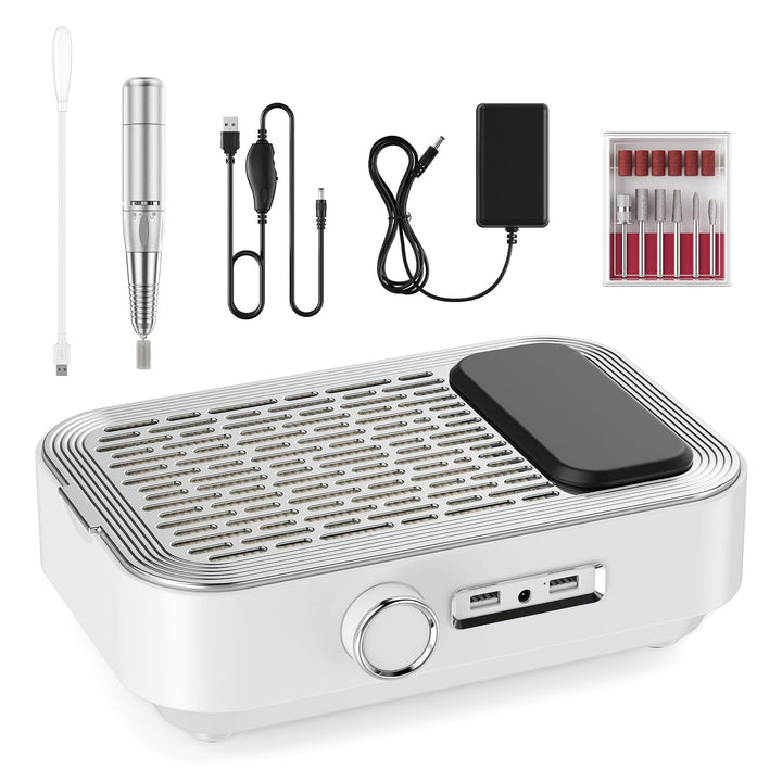 4-in-1 Elektrische Nagelfeile mit Staubsauger, LED-Lampe & Powerbank, 45.000 U/min Professionelle Na