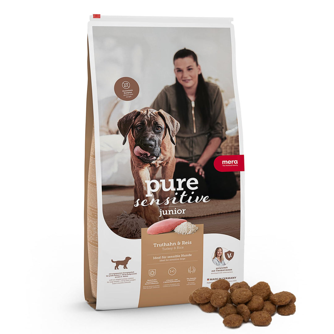 MERA pure sensitive Junior mit Truthahn &amp; Reis (1 x 12,5kg), leicht verdauliches Trockenfutter für j