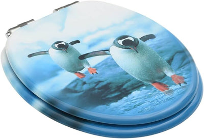 Toilettendeckel Toilettensitz mit Soft-Close-Deckel MDF Pinguin-Design Wc Sitz mit Absenkautomatik T