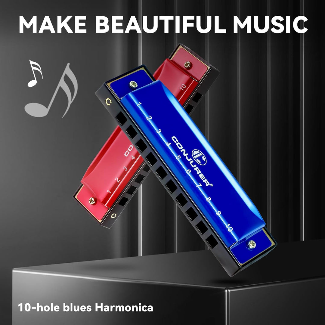 Conjurer Blues Mundharmonika C-Dur 2er-Set für Anfänger Kinder Blues Harp C 10-Loch Diatonische Harm