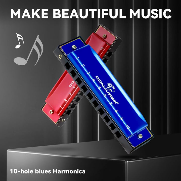 Conjurer Blues Mundharmonika C-Dur 2er-Set für Anfänger Kinder Blues Harp C 10-Loch Diatonische Harm