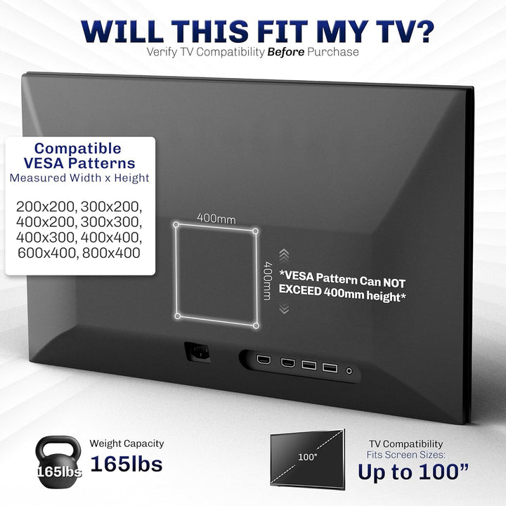 VIVO Wandhalterung für LCD- / LED-Bildschirme, 152,4 cm bis 254 cm (60 bis 100 Zoll), VESA, Schwarz,