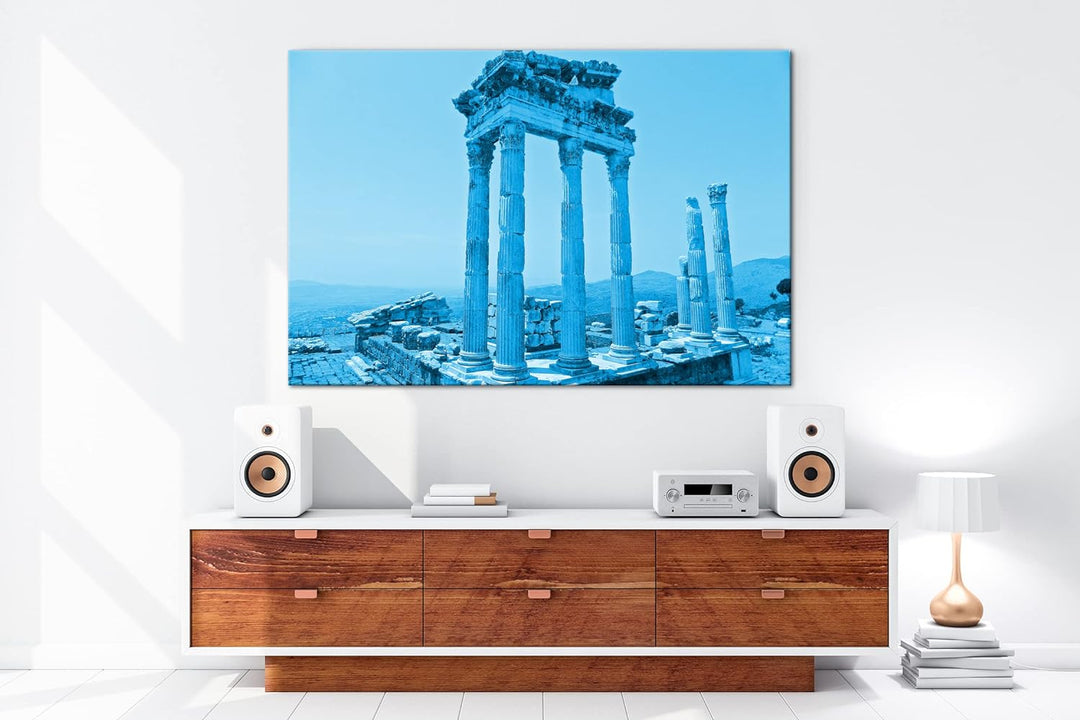 deyoli antike griechische Ruine Format 80x60 Effekt: Monocrome Blau als Leinwandbild, Motiv fertig g
