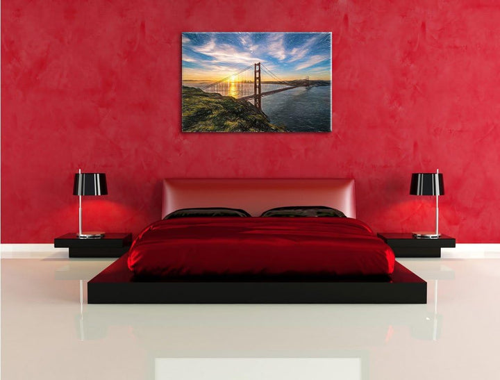 Pixxprint Golden Gate Bridge als Leinwandbild/Grösse: 100x70 cm/Wandbild/Kunstdruck/fertig bespannt,