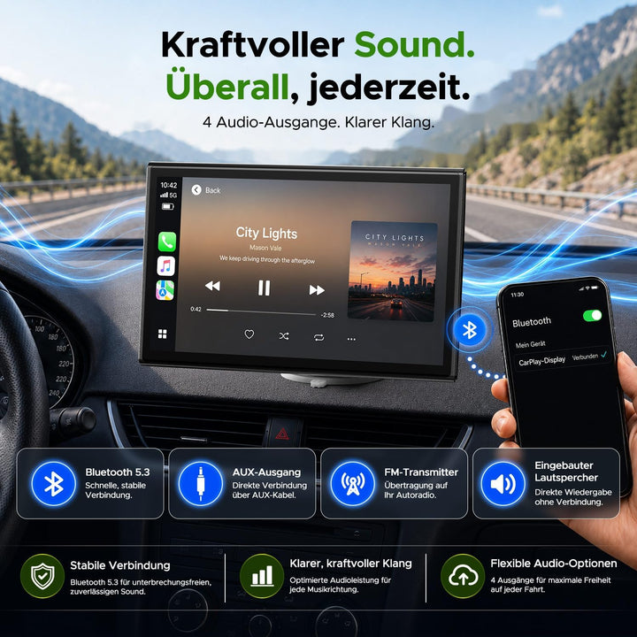 LAMTTO Wireless CarPlay Display &amp; Android Auto Display fürs Auto Nachrusten | 7 Zoll Tragbare Autora