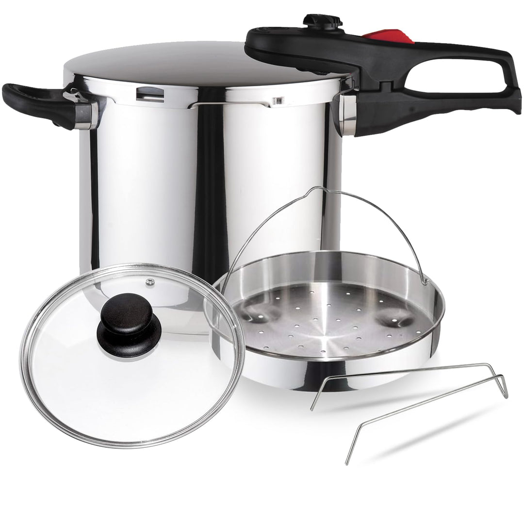 Magefesa Practika Plus - Exklusives Set Schnellkochtopf 7.5L + Korb + Glasdeckel, Edelstahl 18/10, D