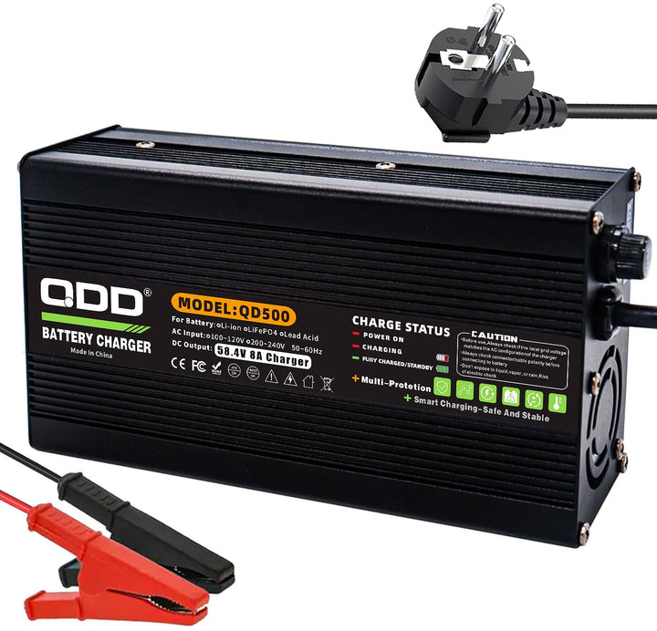 58,4 V 8 A LiFePO4-Ladegerät für LiFePO4 16S 48 V Batterie, Blacklack-Aluminiumgehäuse mit Sicherhei