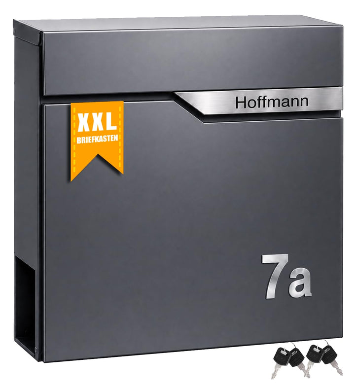 Zedelmaier Design Briefkasten mit Zeitungsfach Anthrazit RAL 7016 Personalisierter - Wandbriefkasten