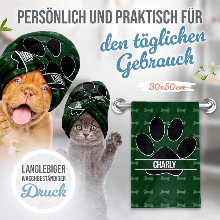 PR Print Royal Personalisiertes Hundehandtuch mit Name selbst gestalten - Hundepfote - Pfotentuch fü
