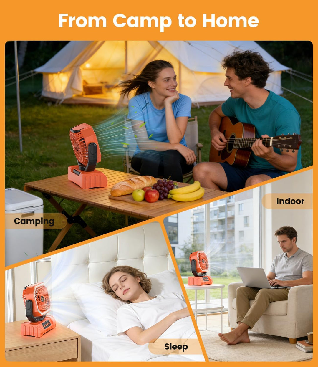 Camping Ventilator, 20000mAh Tragbarer Ventilator Akku mit LED Licht & Fernbedienung, Haken, USB Ven
