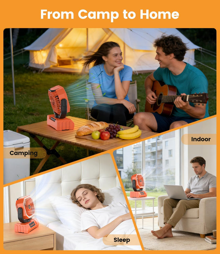 Camping Ventilator, 20000mAh Tragbarer Ventilator Akku mit LED Licht & Fernbedienung, Haken, USB Ven