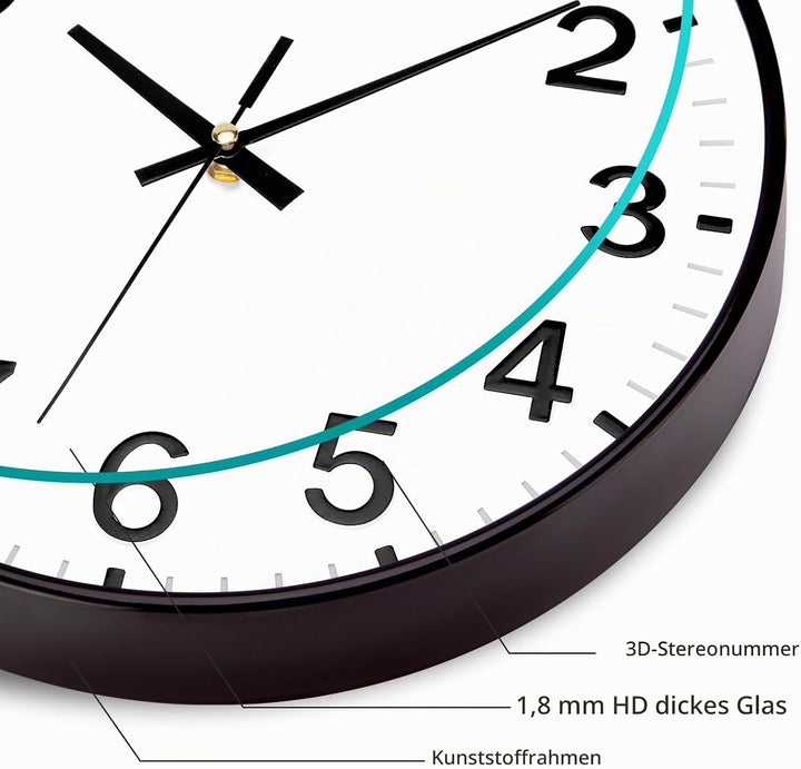 ACCSHINE Wanduhr Ohne TickgeräUsche Lautlos 30cm Modern Quarz Gross Batterie Betriebene Stereo Digit