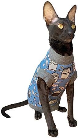 Kotomoda Katzen T-Shirt Tender Owl blau fьr Sphynx und nackte Katzen (XS), xs