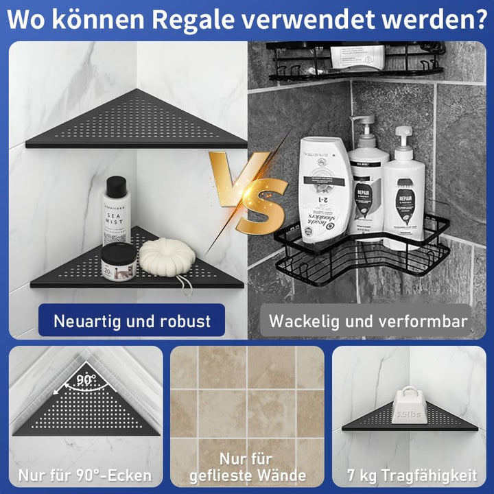 Eck Duschregal, Edelstahl 304 Badezimmerregal aus Stahl mit Gitterdesign für geflieste Wände, Einbau