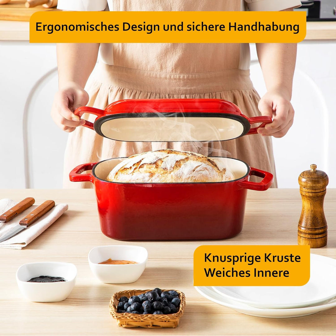 Velaze Schmortopf mit Deckel, Quadrat Gusseisen Topf 3,45L, 28cm Gusseisen Bräter mit Deckel Backofe