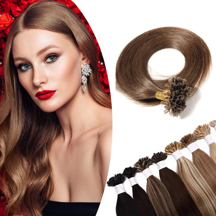 SEGO Extensions Haare Bondings Echthaar Bonded U Tips Remy Haarverlängerung Keratin Glue 100 Strähne