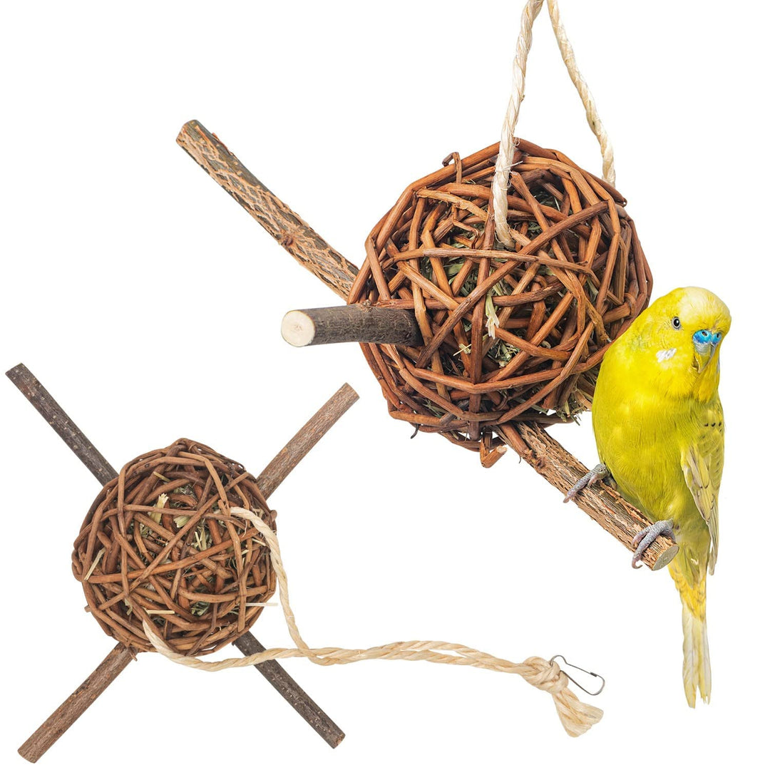 Vogelgaleria® 2er Set prall mit Heu gefüllte Weidenkugel 10cm zum knabbern und Klettern für Vögel |