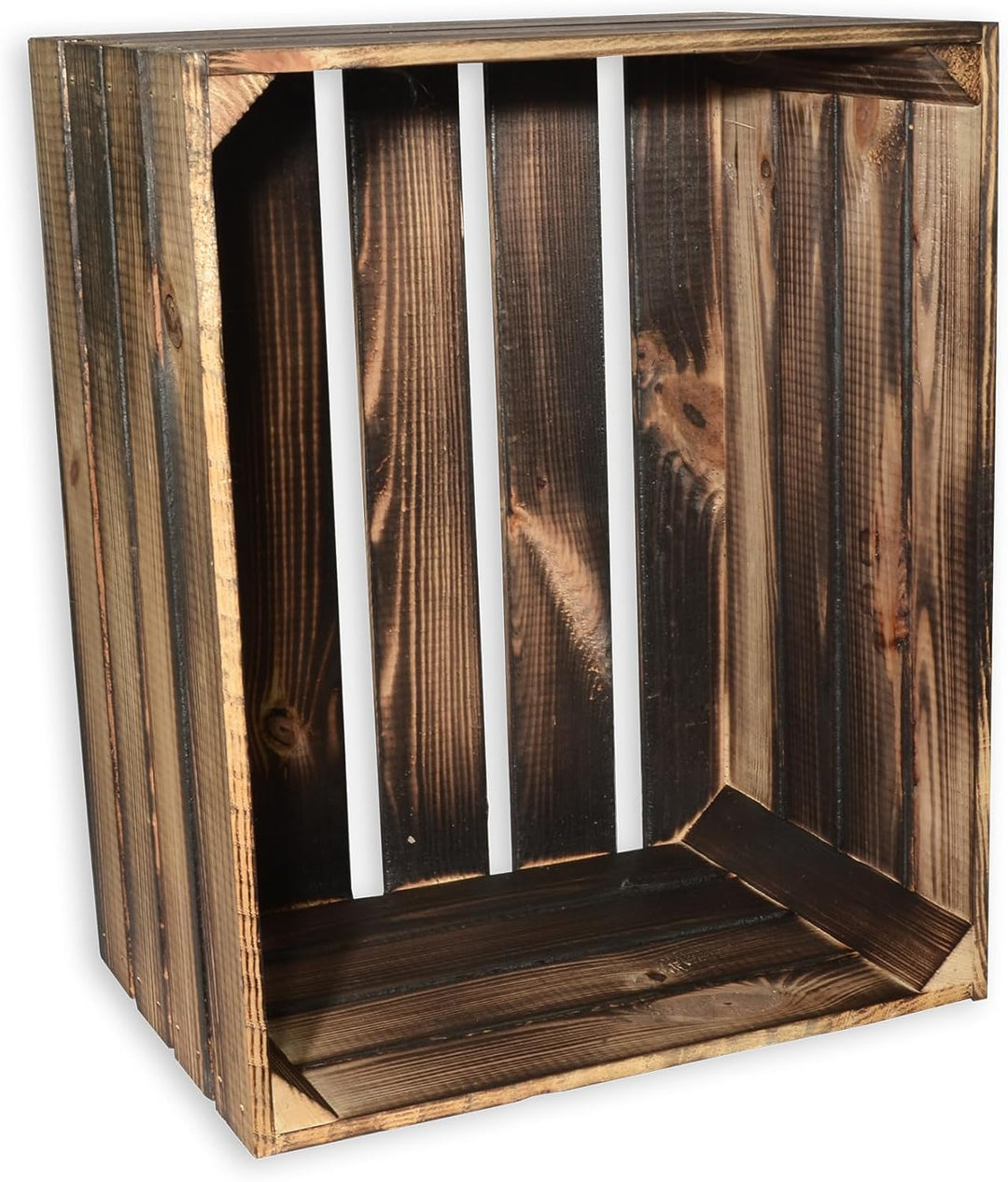 3 Set Holzkiste im Vintage Look geflammt dunkel 50x40x30cm - Obstkiste 50x40x30cm Dunkel Geflammt 3,