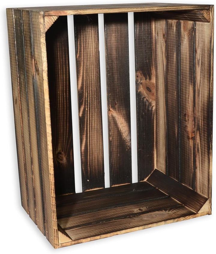 3 Set Holzkiste im Vintage Look geflammt dunkel 50x40x30cm - Obstkiste 50x40x30cm Dunkel Geflammt 3,