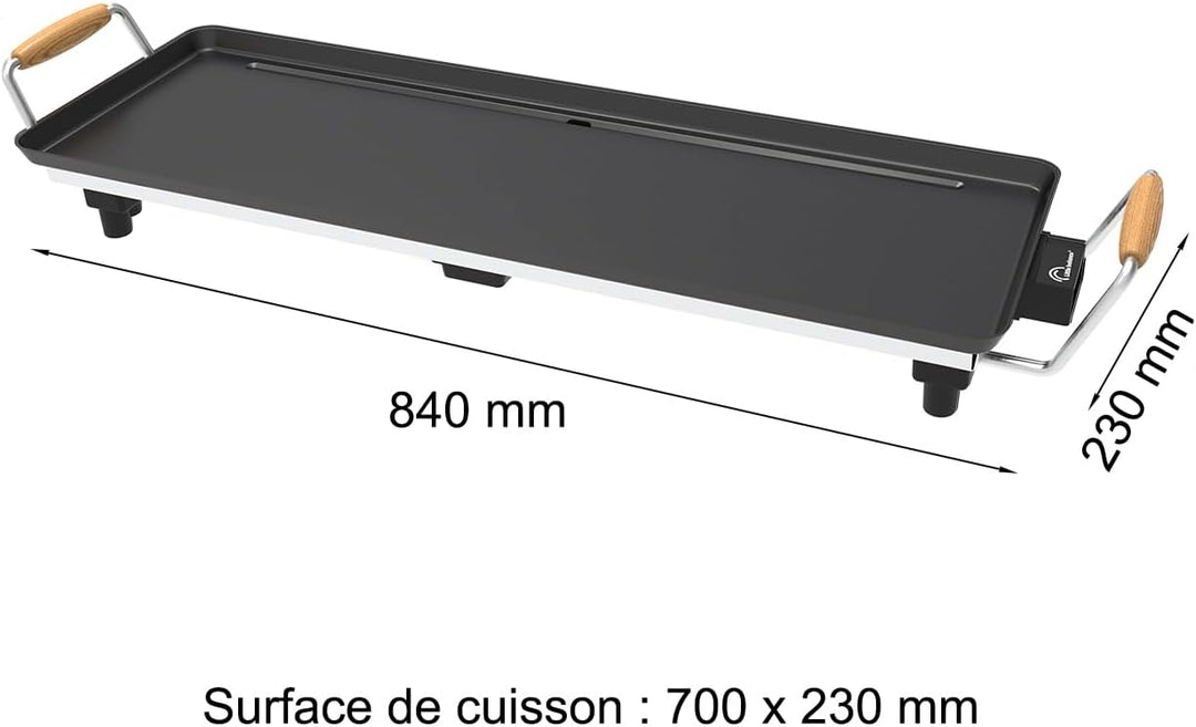 LITTLE BALANCE 8741 Wood 70 Grillplatte mit Holzgriffen, 1800 W, 70 cm 70 x 23 cm Schwarz, 70 x 23 c