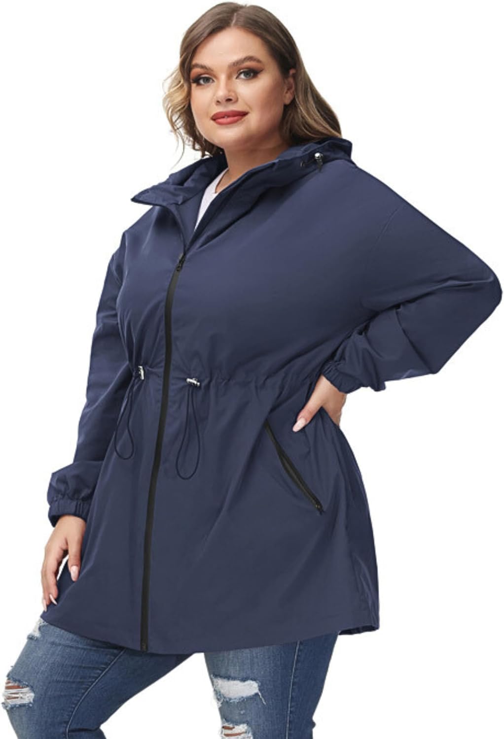 Hanna Nikole Damen Grosse Grösse Regenjacke Leicht Wasserdicht Regenmantel mit Kapuze Windbreaker Sp