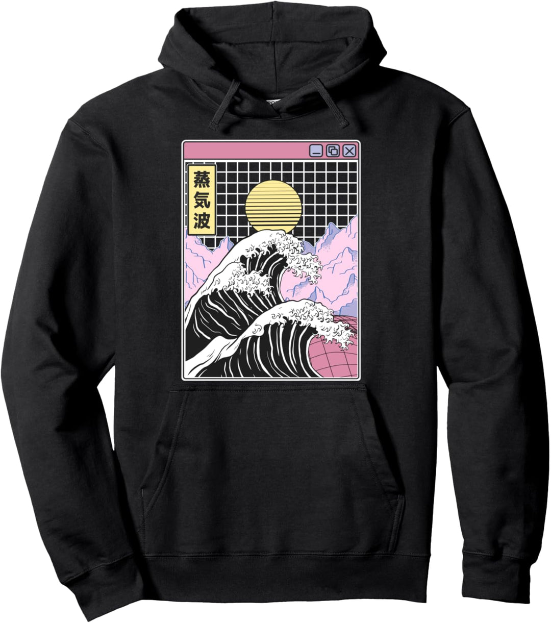 Kanagawa Wave Japan Digitale Landschaft Kawaii Anime Vaporwave Pullover Hoodie