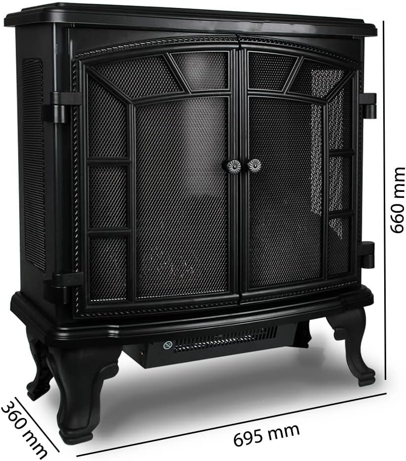 Deuba Elektrokamin Elektrischer Kamin mit Heizung Doppeltür LED Kaminfeuer Effekt Timer Fernbedienun