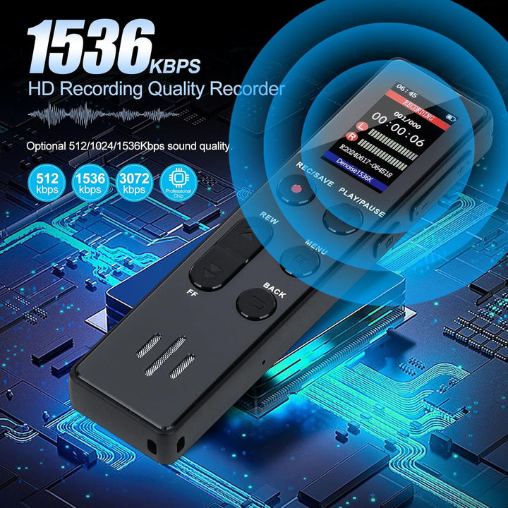 64 GB digitales Diktiergerät, COVVY Sprachaktivierter Rekorder, tragbarer Sound-Recorder mit Wiederg