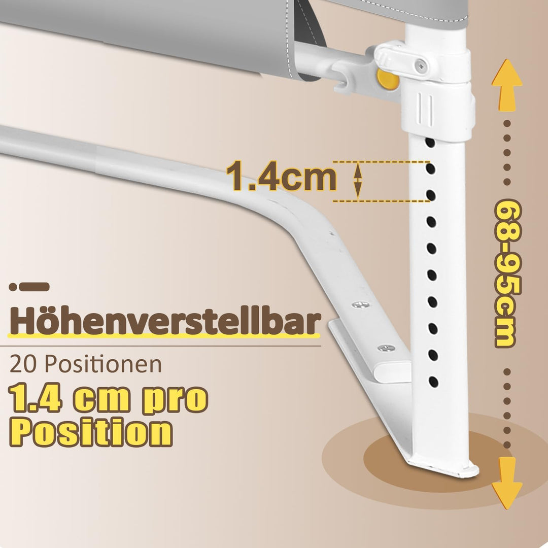 Jopassy Bettgitter 150cm Bettschutzgitter Kinderbettgitter mit U-förmiger Basis, Kinderbettschutzgit