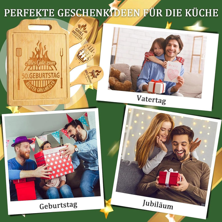Geschenk 50. Geburtstag Männer - Geschenke zum 50 Geburtstag Mann, Graviertes Bambus Schneidebrett S