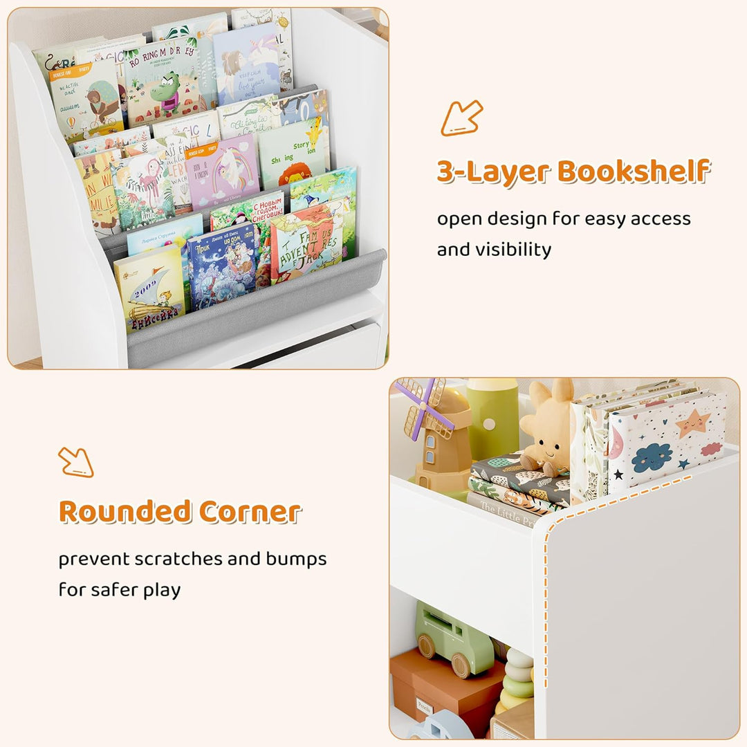 HOCSOK Kinderregal mit 8 Boxen auf Rollen, Regal Kinderzimmer mit Bücherregal, Spielzeugregal Kinder
