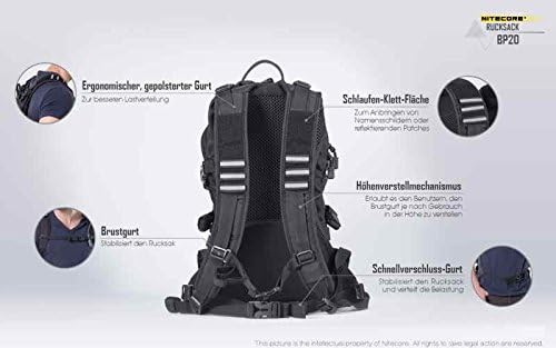 Nitecore Rucksack BP20 - Belüfteter Rücken - Militär-Spezifikationen - MOLLE System - Schwarz - 20L