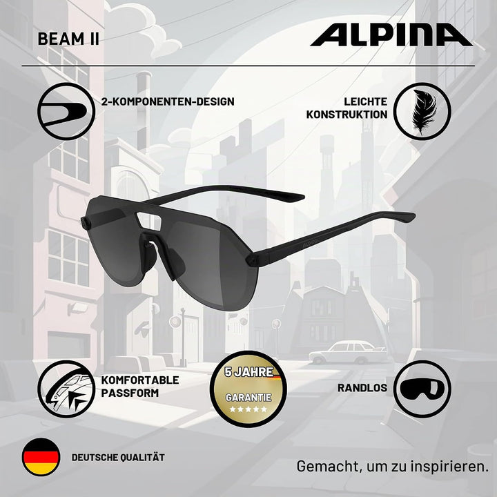 ALPINA Unisex Sonnenbrille Sonnenbrille (1er Pack) Einheitsgrösse Ganz Schwarz Matt, Einheitsgr&amp;