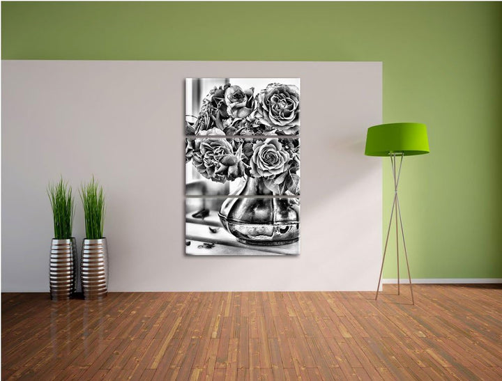 Pixxprint Rosenstrauss als Leinwandbild/Grösse: 3 Teilig (120x80) cm/Wandbild/Kunstdruck/fertig besp