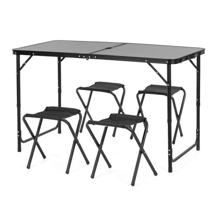SPRINGOS Camping Set 120x60 cm Tisch Höhenverstellbar 3 Stufen 4 Klappstühle Aluminium MDF Tischplat
