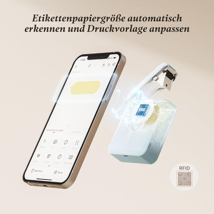 NIIMBOT Namensaufkleber Etikettendrucker, D110 Bluetooth Etikettiergerät, mit wasserdichte Etiketten