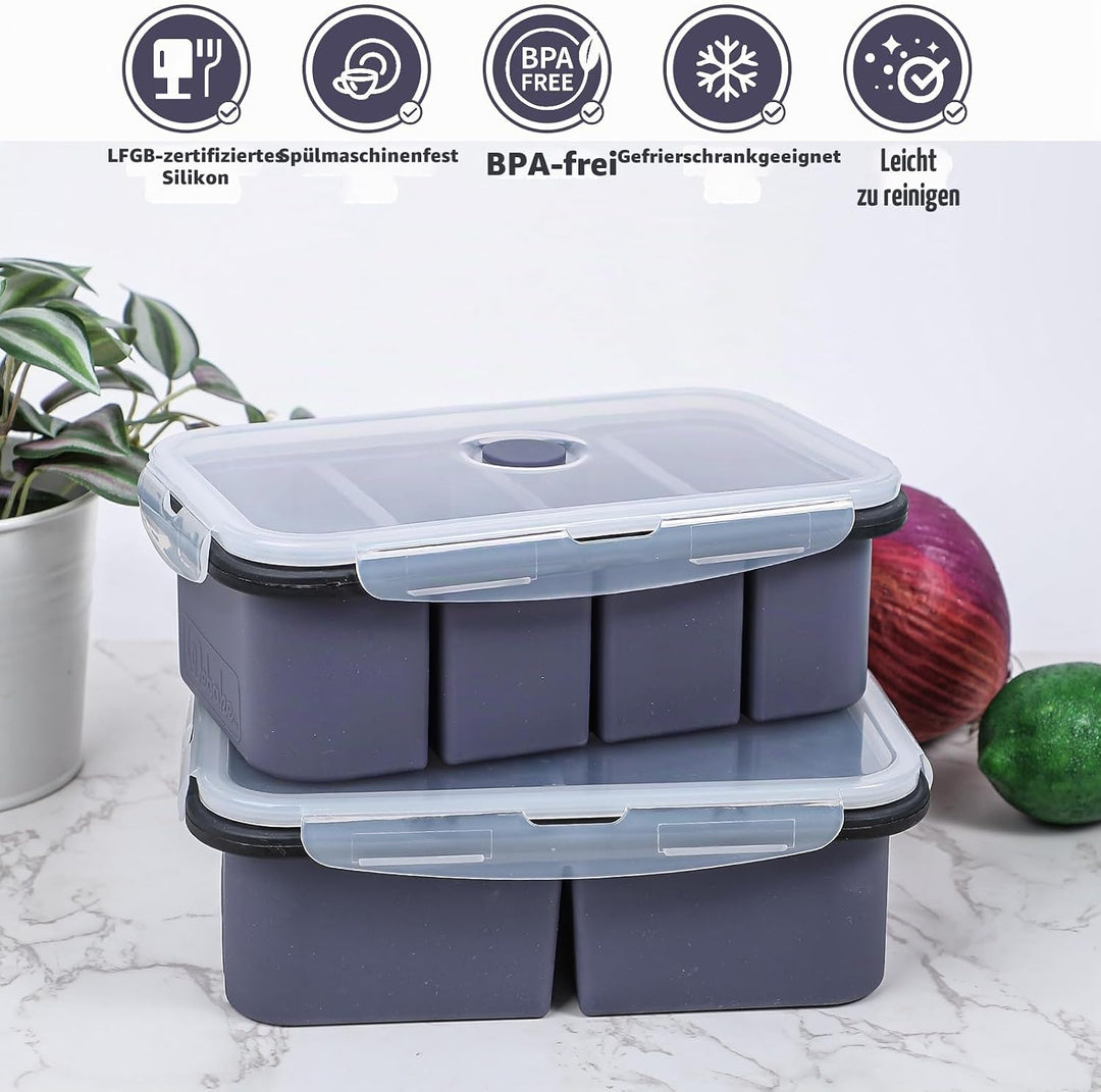 webake Suppen Einfrieren Behälter 2 Stück Silikon Gefrierform mit Deckel 500ml 250ml Silikon Gefrier
