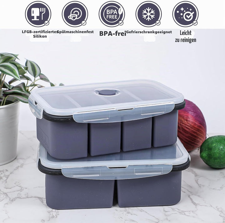 webake Suppen Einfrieren Behälter 2 Stück Silikon Gefrierform mit Deckel 500ml 250ml Silikon Gefrier