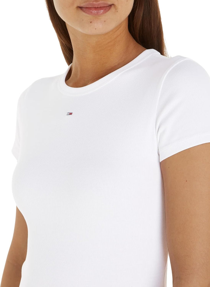 Tommy Jeans Damen Tjw Slim Essential Rib Ss S/S Strickoberteile S Weiss, S Weiss