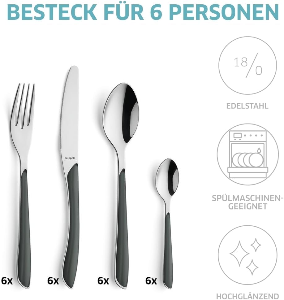 Kuppels Prisma Besteck Set für 6 Personen aus Edelstahl poliert | Besteckset 24-teilig | Hochwertige