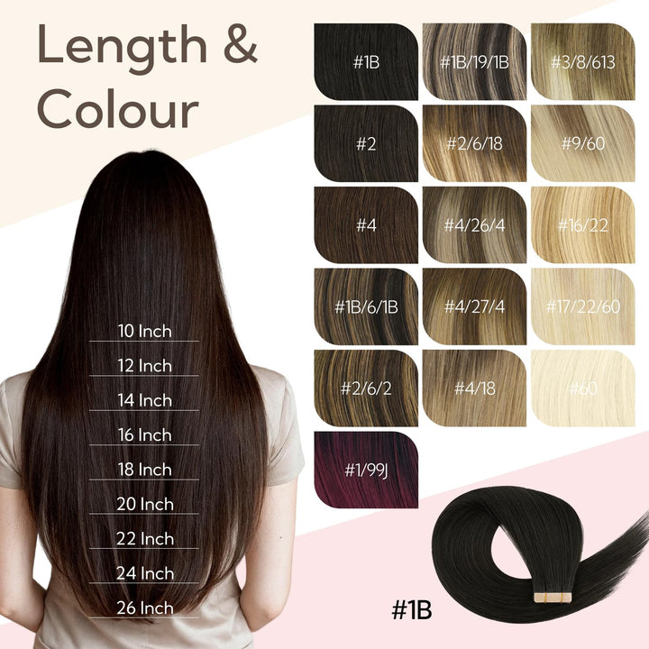 hotbanana Tape in Extensions Echthaar, 35cm Tape Extensions Echthaar 14 Zoll 20 Stück 50g Natürliche