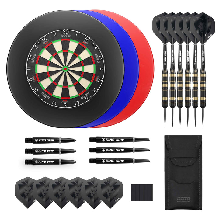 KOTO - King Pro Surround Dartset Schwarz, 3 Barrels, 2 Sets Flights, 2 Sets Shafts (short &amp; medium),
