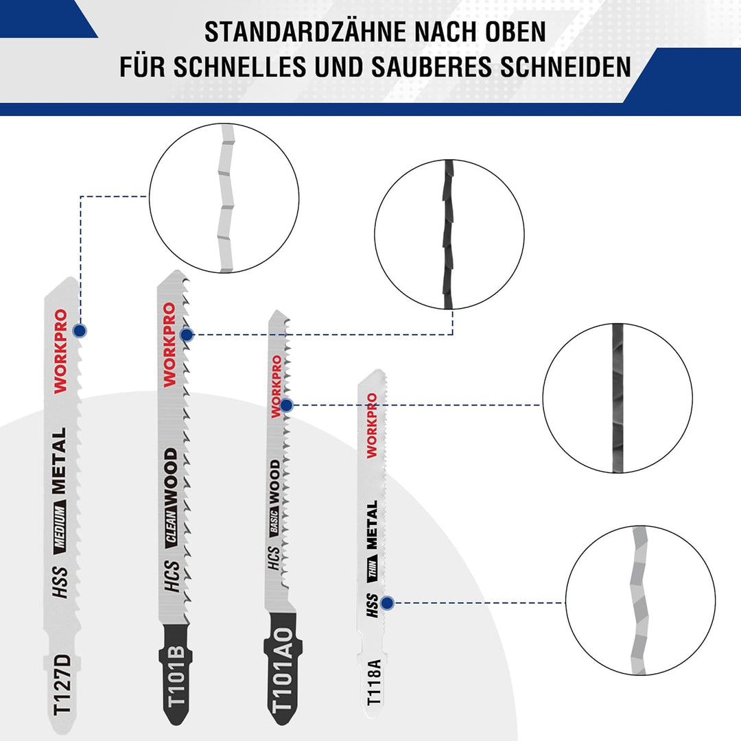 WORKPRO Professional Stichsägeblätter Set, 25tlg.T-Schaft Stichsägeblätter aus HSS/BIM/HCS für Holz,