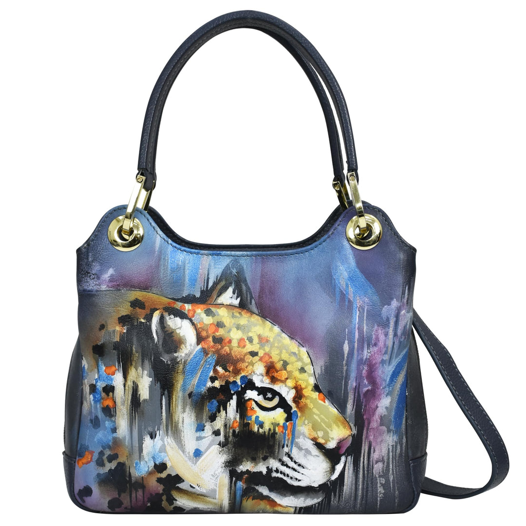 Anuschka Handbemalte Hobo aus Echtleder mit Kettenriemen Abstract Leopard, Abstract Leopard