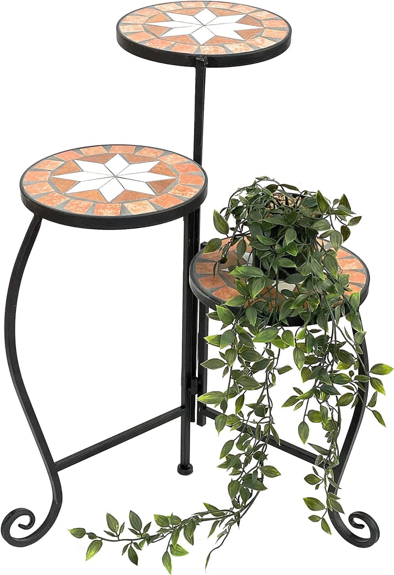 DanDiBo Blumentreppe Metall Schwarz Mosaik Rund 55 cm Blumenregal 12020 Beistelltisch Pflanzenstände