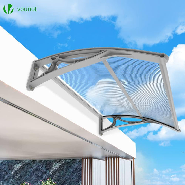 VOUNOT Vordach für Haustür 100 x 80 cm, Überdachung Haustür aus Aluminium und Polycarbonat, Transpar