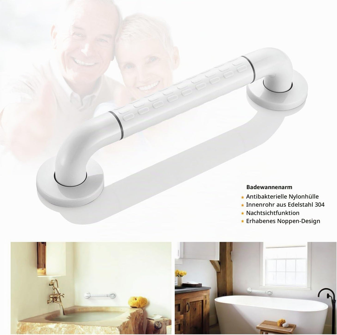 BONADE Haltegriff Rutschfest für Bad &amp; Dusche Wandhaltegriff Weiss aus Edelstahl &amp; Nylon-Sicherheits